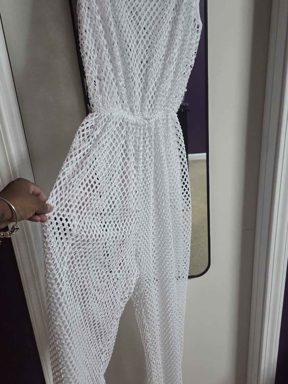 White Open-Knit Sleeveless Jumpsuit